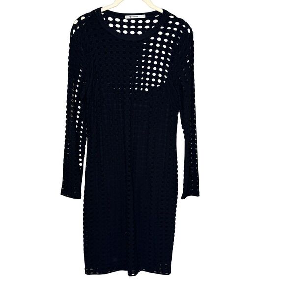 T by Alexander Wang Black Dress Size Medium Circle Hole Long Sleeve Sexy - Picture 1 of 9